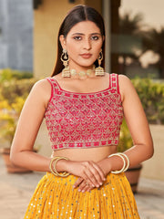 Stunning Yellow Sequins Georgette Wedding Wear Lehenga Choli