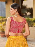 Stunning Yellow Sequins Georgette Wedding Wear Lehenga Choli
