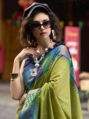 Unique Olive Green Zari Weaving Silk Wedding Wear Saree With Blouse
