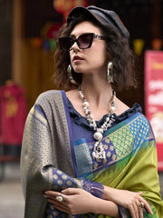 Unique Olive Green Zari Weaving Silk Wedding Wear Saree With Blouse