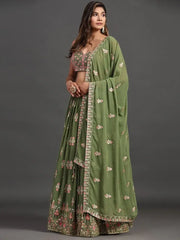 Beautiful Green Thread Embroidered Georgette Wedding Lehenga Choli