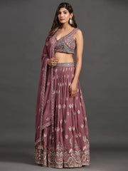 Lovely Lavender Embroidered Georgette Lehenga Choli With Dupatta