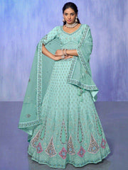 Beautiful Aqua Blue Embroidered Georgette Bridesmaid Lehenga Choli