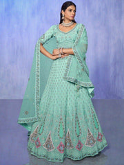 Beautiful Aqua Blue Embroidered Georgette Bridesmaid Lehenga Choli