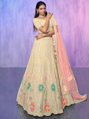 Captivating Off-White Sequins Net Lehenga Choli With Dupatta