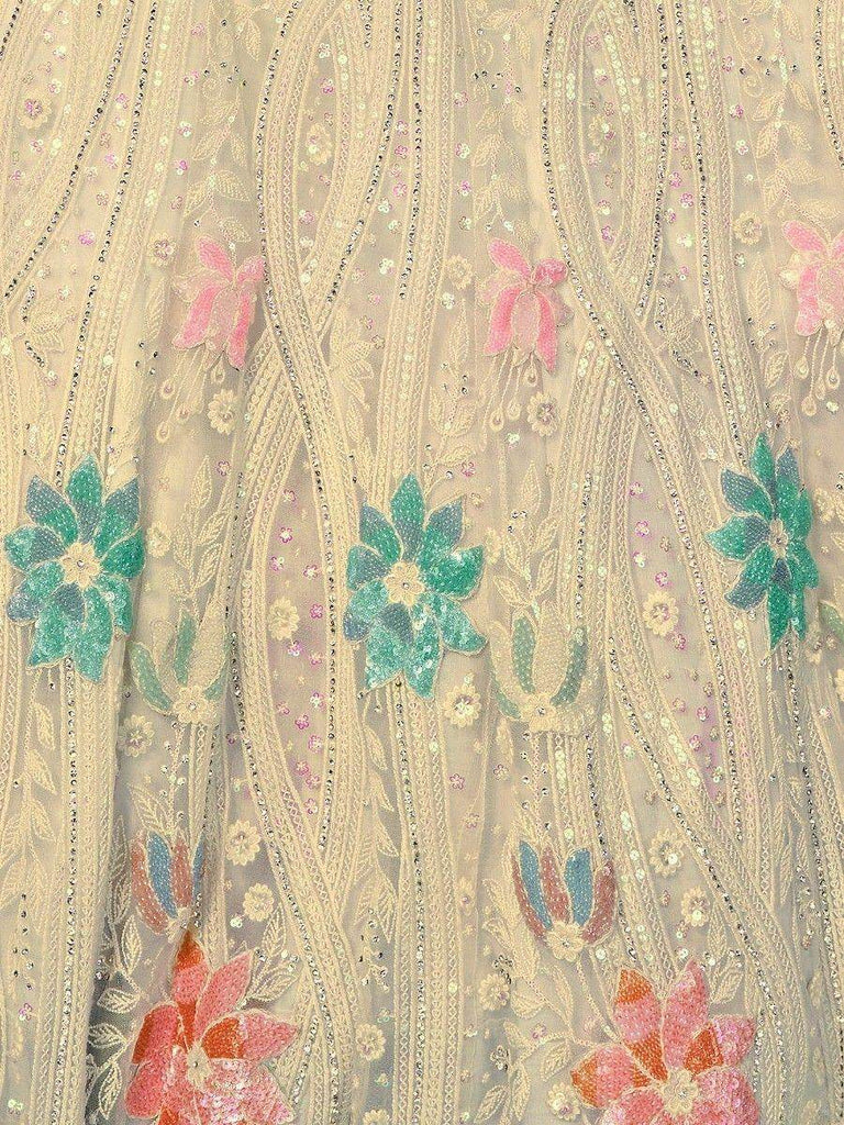 Captivating Off-White Sequins Net Lehenga Choli With Dupatta