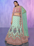 Amazing Aqua Green Floral Embroidered Georgette Lehenga Choli