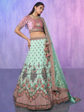 Amazing Aqua Green Floral Embroidered Georgette Lehenga Choli