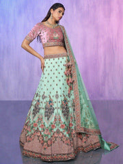 Amazing Aqua Green Floral Embroidered Georgette Lehenga Choli