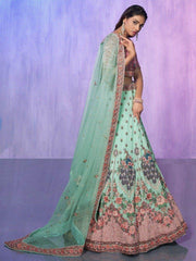 Amazing Aqua Green Floral Embroidered Georgette Lehenga Choli