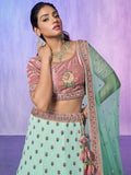 Amazing Aqua Green Floral Embroidered Georgette Lehenga Choli