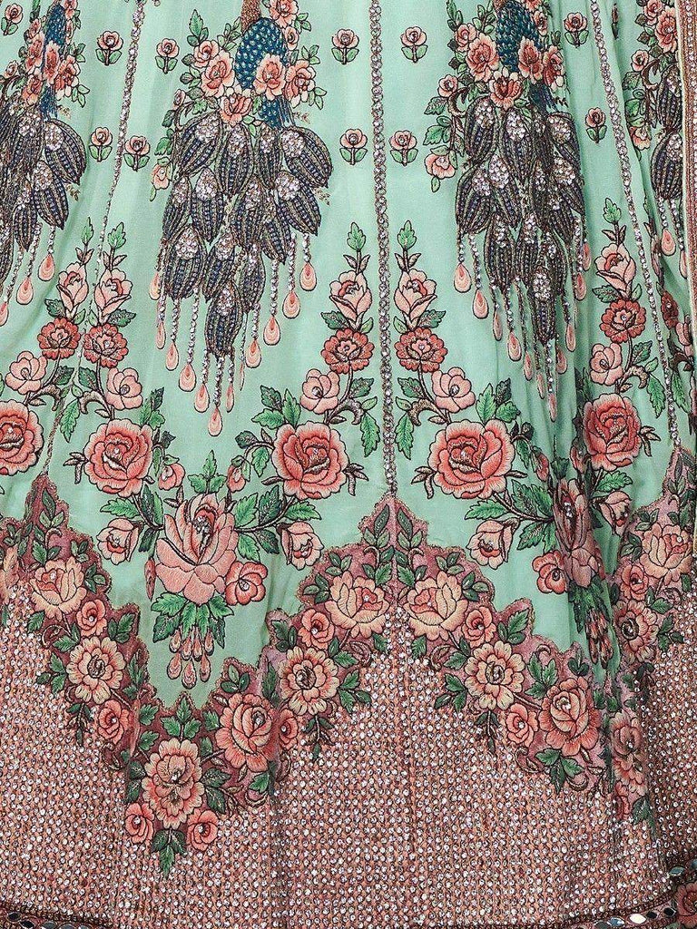 Amazing Aqua Green Floral Embroidered Georgette Lehenga Choli