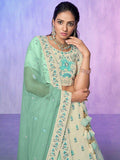 Marvelous White Sequins Georgette Lehenga Choli With Dupatta