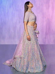 Charming Lavender Sequins Organza Reception Wear Lehenga Choli