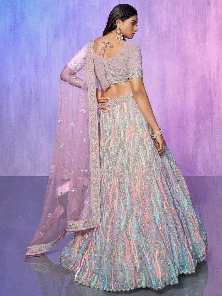 Charming Lavender Sequins Organza Reception Wear Lehenga Choli