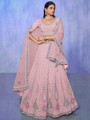 Fabulous Pink Floral Embroidered Georgette Wedding Lehenga Choli