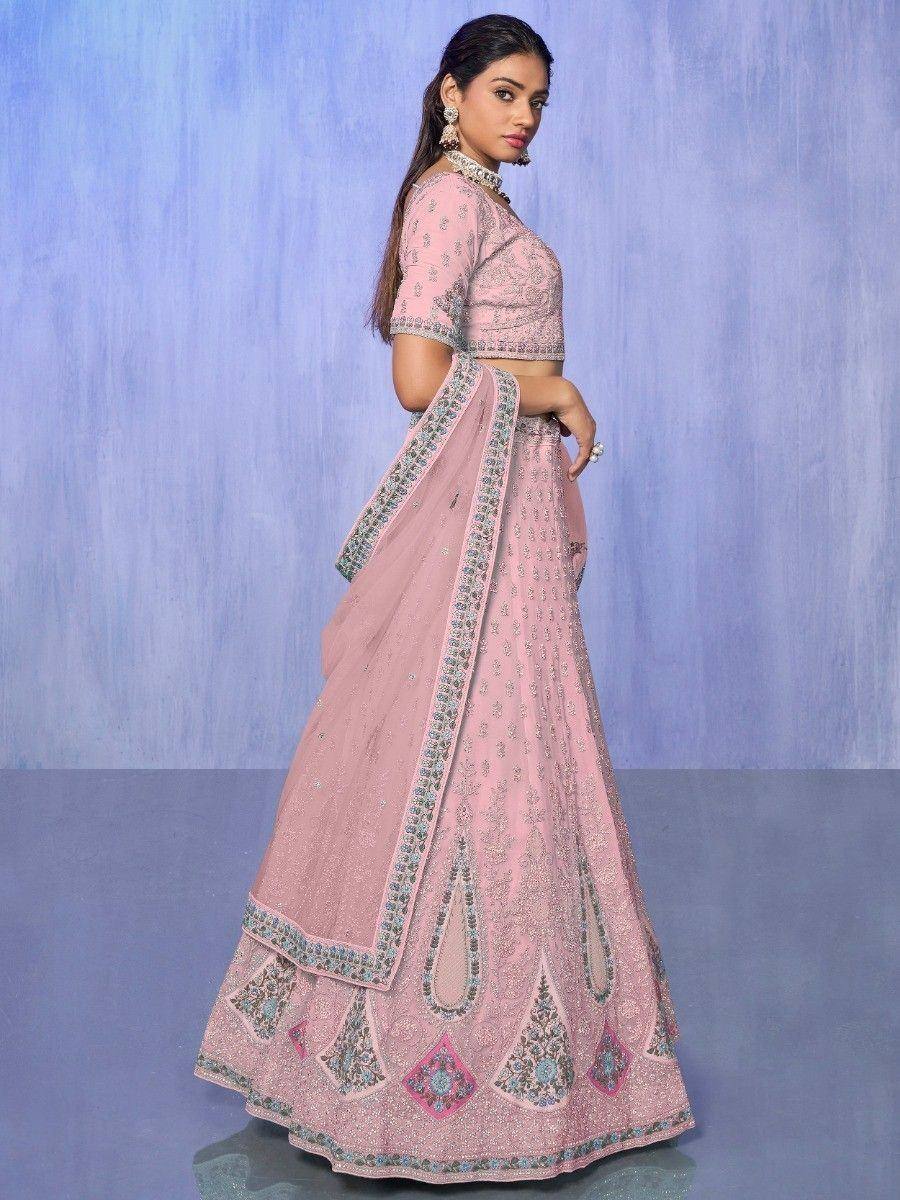 Pink embroidered lehenga choli with dupatta, Indian ethnic wear for weddings and festivals