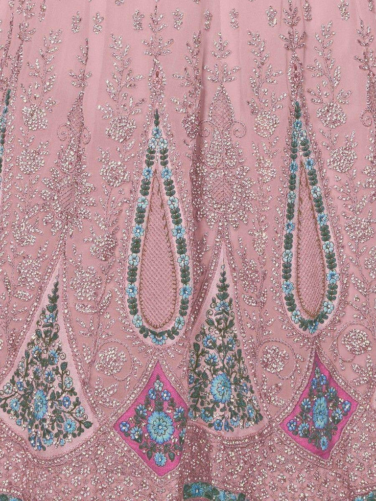 Fabulous Pink Floral Embroidered Georgette Wedding Lehenga Choli