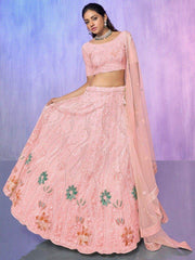 Precious Peach Sequins Net Engagement Wear Lehenga Choli