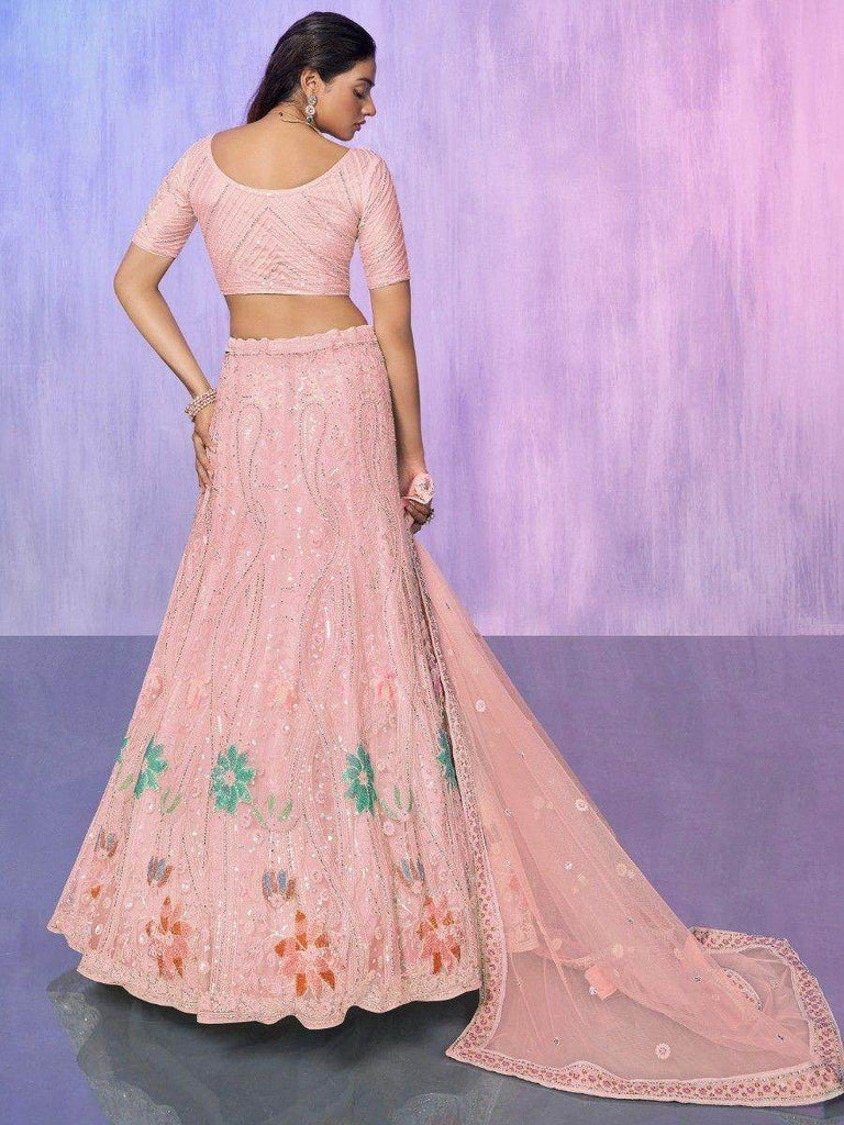 Precious Peach Sequins Net Engagement Wear Lehenga Choli