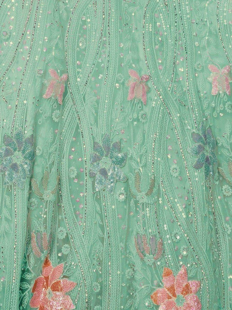 Fascinating Aqua Green Sequins Net Lehenga Choli With Dupatta