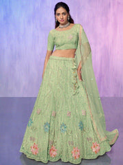 Glamorous Sea Green Sequins Net Reception Wear Lehenga Choli