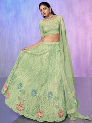 Glamorous Sea Green Sequins Net Reception Wear Lehenga Choli