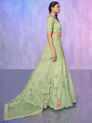 Glamorous Sea Green Sequins Net Reception Wear Lehenga Choli