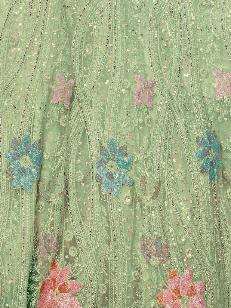 Glamorous Sea Green Sequins Net Reception Wear Lehenga Choli