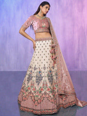 Stunning Off-White Floral Embroidered Georgette Lehenga Choli