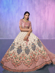 Stunning Off-White Floral Embroidered Georgette Lehenga Choli