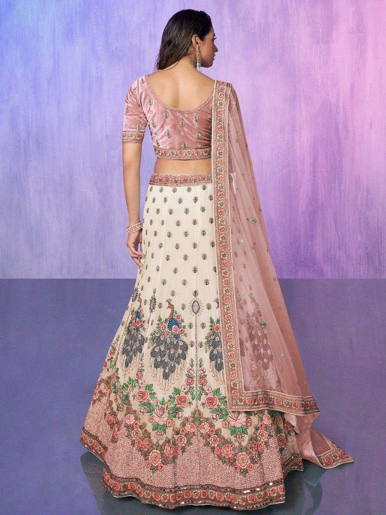 Stunning Off-White Floral Embroidered Georgette Lehenga Choli
