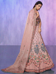 Adorable Peach Floral Embroidered Georgette Bridesmaid Lehenga Choli