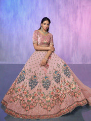 Adorable Peach Floral Embroidered Georgette Bridesmaid Lehenga Choli