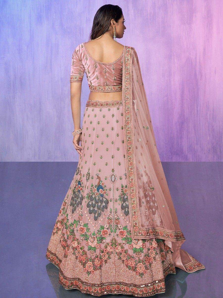 Adorable Peach Floral Embroidered Georgette Bridesmaid Lehenga Choli