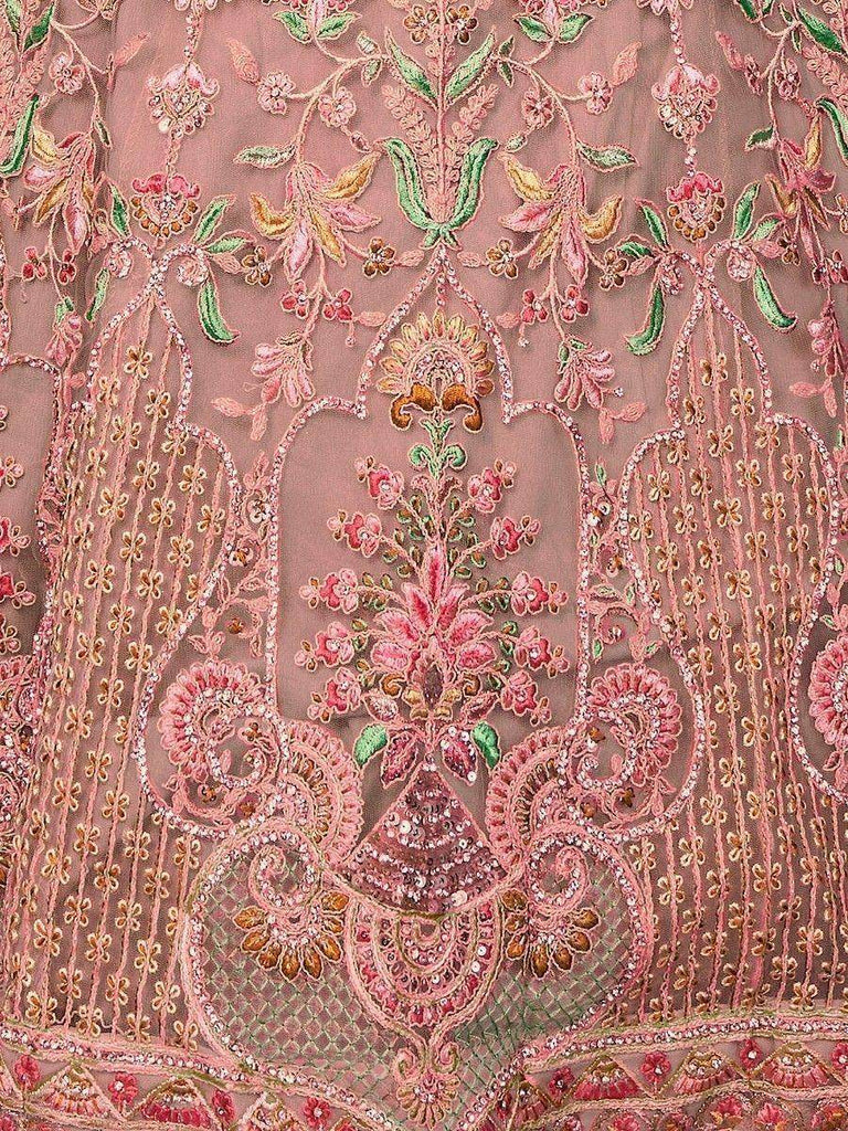 Pretty Peach Embroidered Net Designer Lehenga Choli With Dupatta