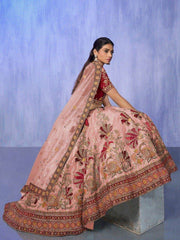 Stunning Peach Embroidered Velvet Wedding Lehenga Choli With Dupatta