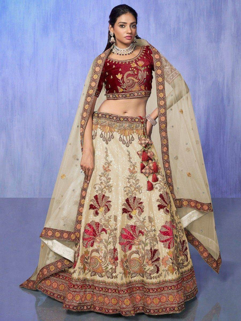 Gorgeous White Sequins Velvet Bridal Lehenga Choli With Dupatta