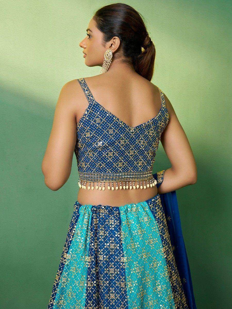 Gorgeous Sky Blue Sequins Georgette Reception Wear Lehenga Choli