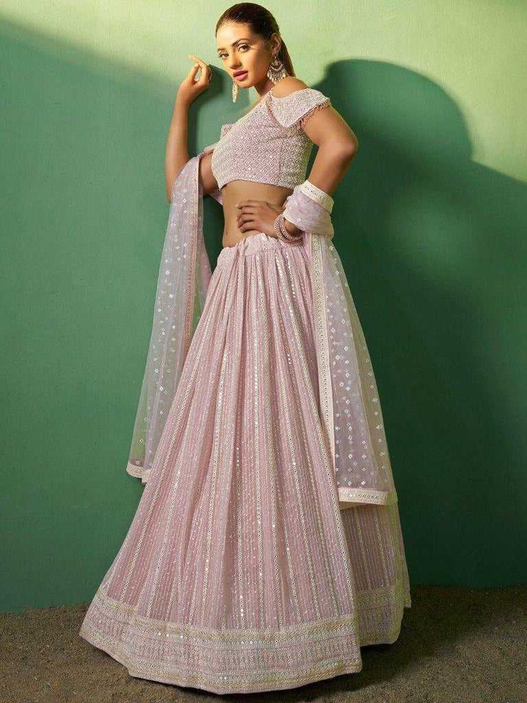 Enchanting Pink Sequins Georgette Engagement Wear Lehenga Choli