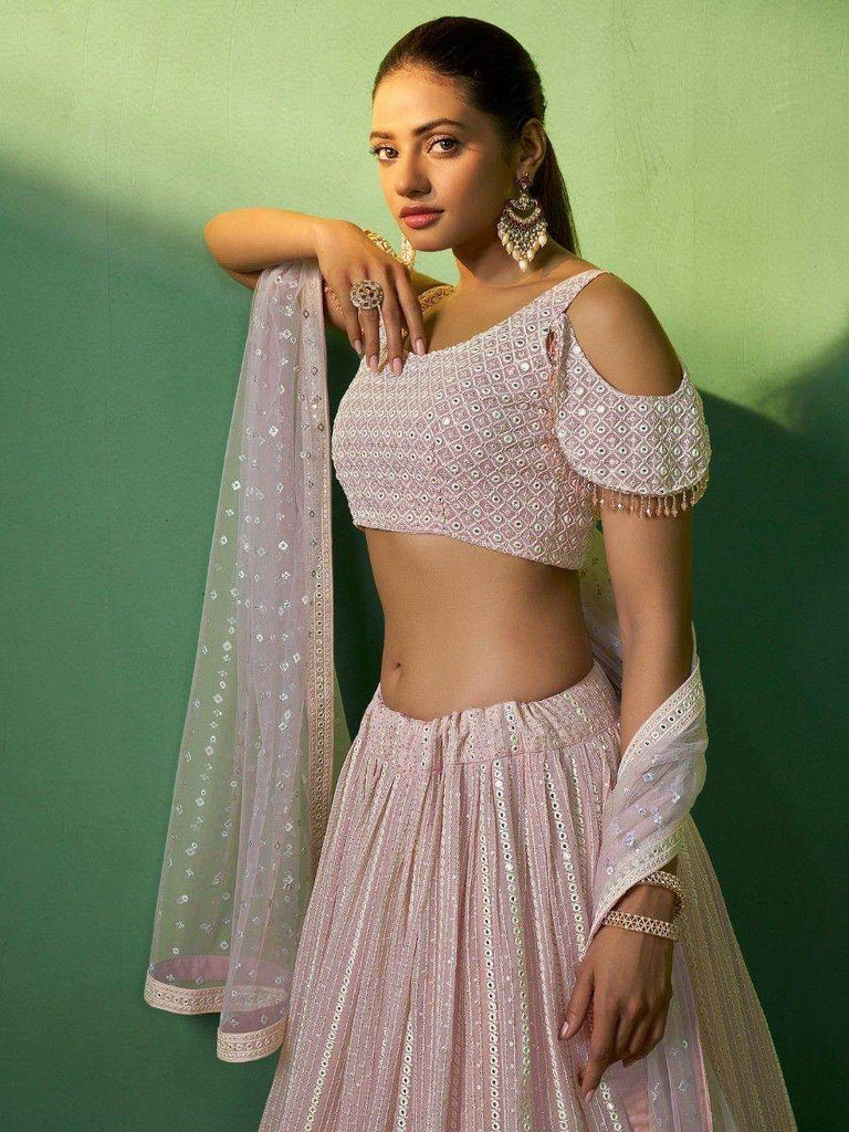 Enchanting Pink Sequins Georgette Engagement Wear Lehenga Choli