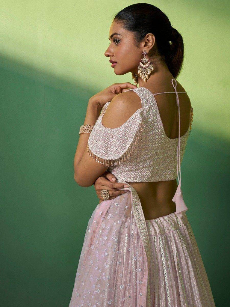 Enchanting Pink Sequins Georgette Engagement Wear Lehenga Choli