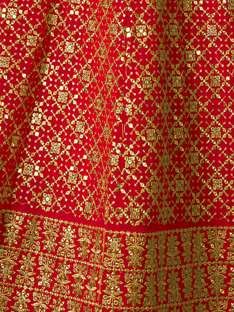 Sweet Red Embroidered Georgette Wedding Lehenga Choli With Dupatta