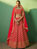 Sweet Red Embroidered Georgette Wedding Lehenga Choli With Dupatta