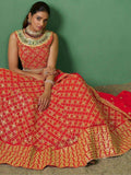 Sweet Red Embroidered Georgette Wedding Lehenga Choli With Dupatta