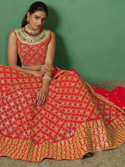 Sweet Red Embroidered Georgette Wedding Lehenga Choli With Dupatta