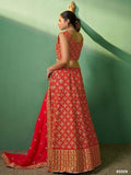Sweet Red Embroidered Georgette Wedding Lehenga Choli With Dupatta