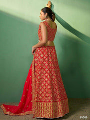 Sweet Red Embroidered Georgette Wedding Lehenga Choli With Dupatta