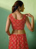 Sweet Red Embroidered Georgette Wedding Lehenga Choli With Dupatta