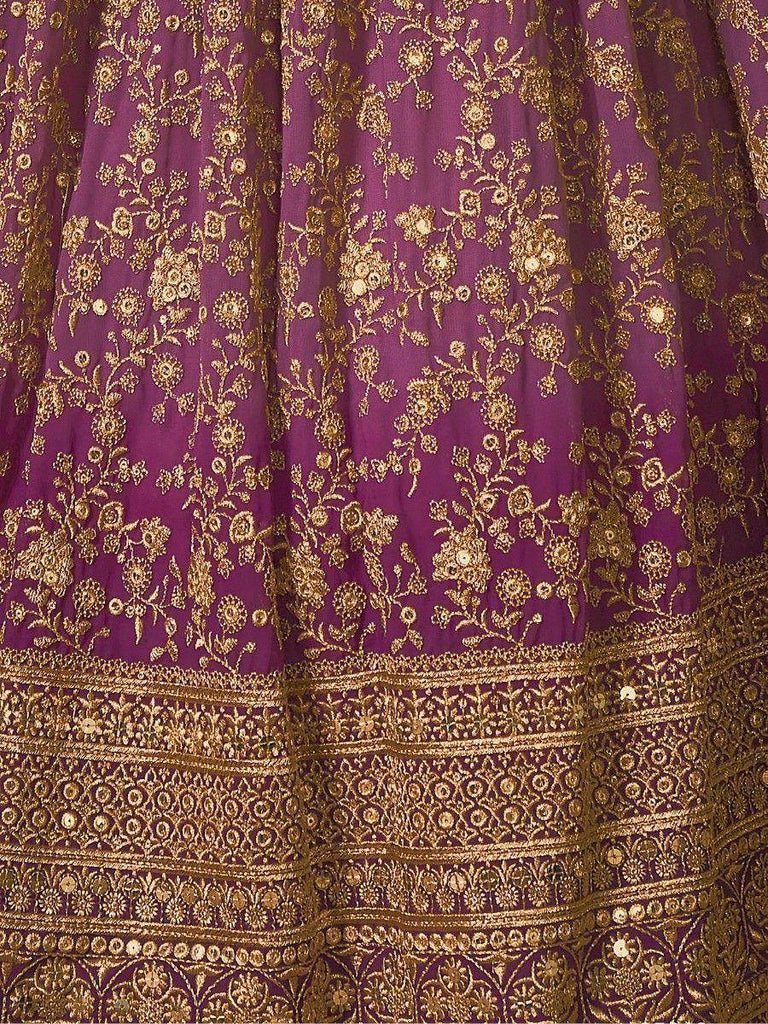 Astonishing Purple Embroidered Georgette Reception Wear Lehenga Choli